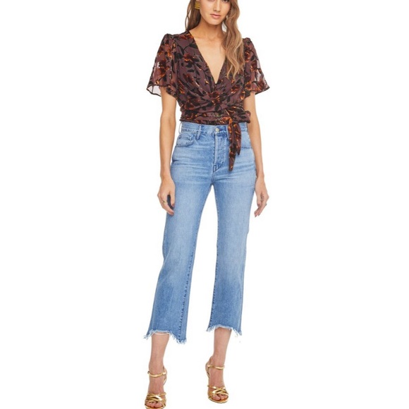 Astr Veda Floral Velvet Burnout Burgundy Wrap-Front Bodysuit Size Small - Picture 8 of 12